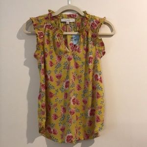 Loft XXSP sleeveless floral yellow top, NWT